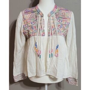 Boho Embroidered Open Jacket with Fringe Tassel